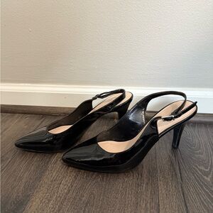Franco Sarto Black Patent Slingback Heels